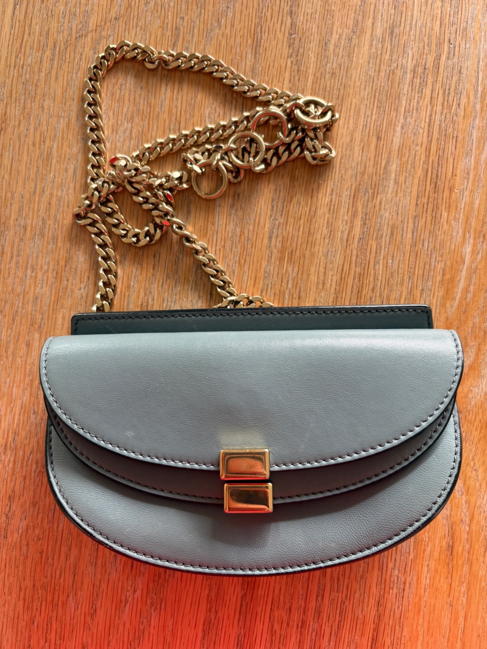 Chloe Metallic Teal Crossbody with Gold Chain